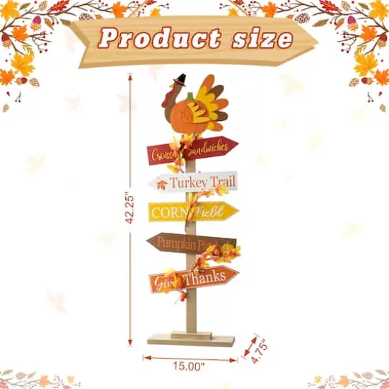Glitzhome&reg; 42.75" Thanksgiving Wooden Turkey Word Sign Porch D&eacute;cor {9}