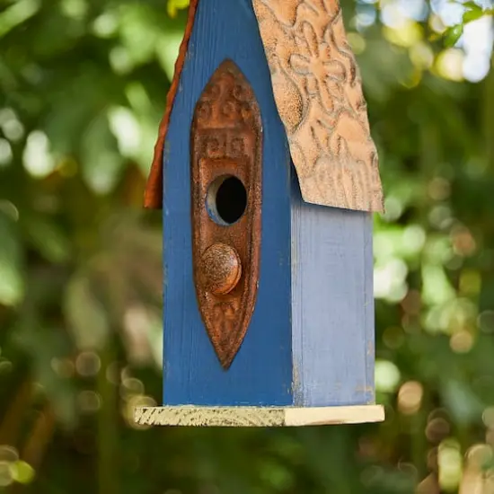 Glitzhome&reg; 13" Hanging Distressed Wood Garden Birdhouse Blue {5}