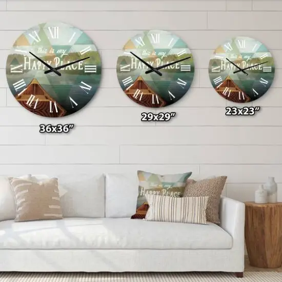 Designart 'Lake House Happy Quote Traditional Wall Clock {5}