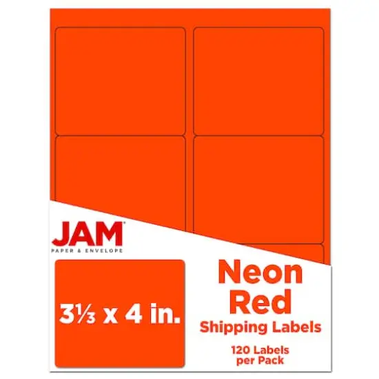 JAM Paper Adhesive Shipping Labels, 3.33" x 4" Neon Red {1}