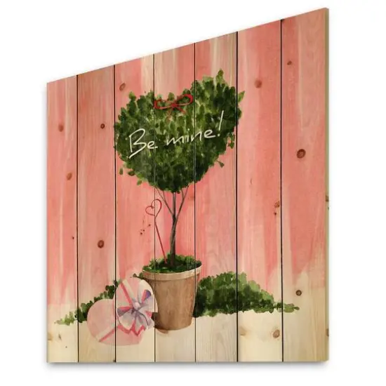 Designart - Heart Shaped Valentine House Plant - Farmhouse Print on Natural Pine Wood {2}