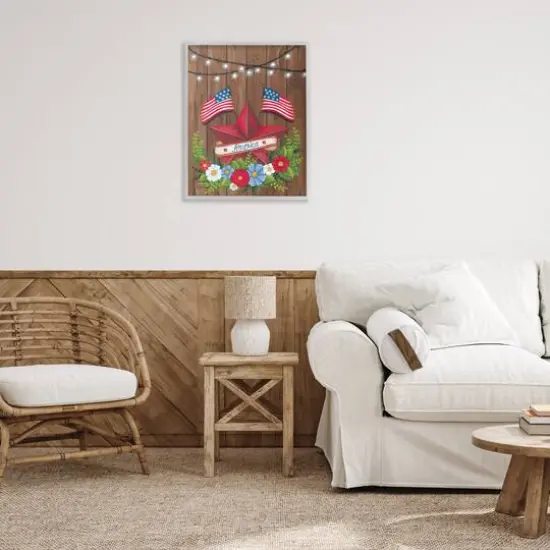 Stupell Industries Americana Country Garland Framed Giclee Art Gray {3}