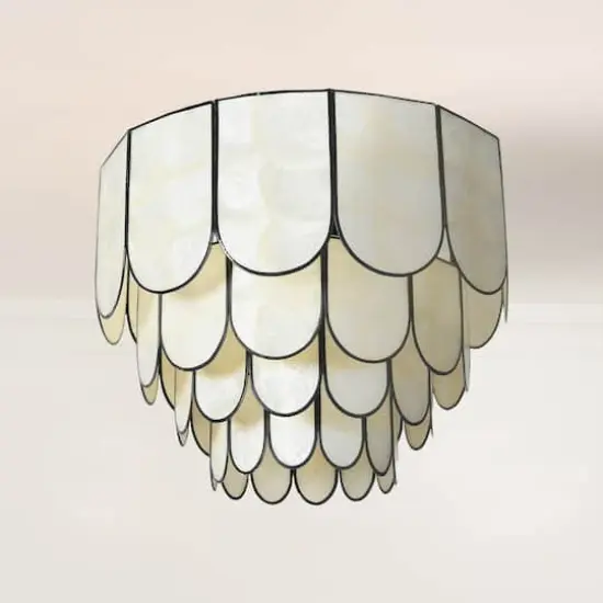 Hello Honey&reg; 14" Round 4-Tier Capiz & Metal Flush Mount Ceiling Light Black {12}