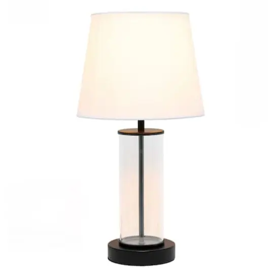 Simple Designs 17" Encased Metal & Clear Glass Table Lamp White/Black {3}