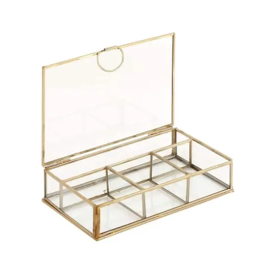Rectangular Metal & Glass Jewelry Box Gold {4}