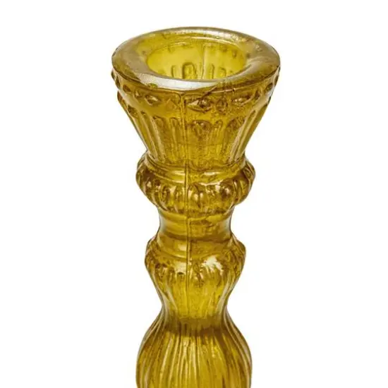 Hello Honey&reg; 6" Tall Embossed Chartreuse Reclaimed Glass Taper Holder {7}