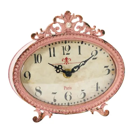 Hello Honey&reg; 6.5" Distressed Pewter Mantel Clock Pink {1}