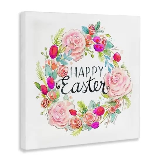 Stupell Industries Happy Easter Vivid Pink Floral Blossom Border Canvas Wall Art {4}
