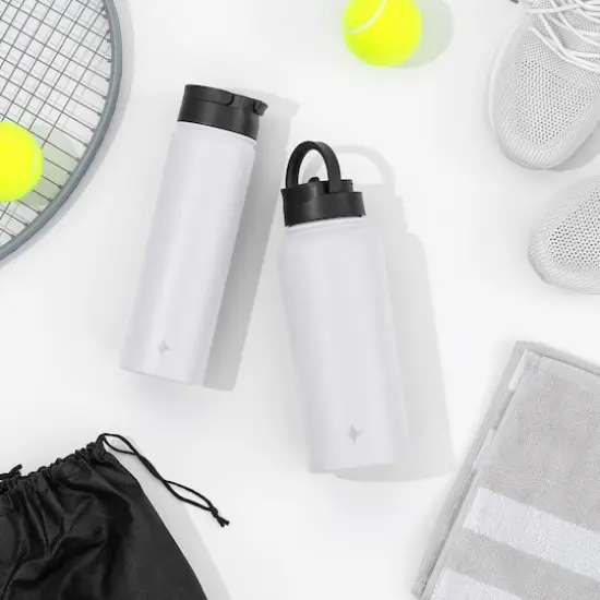 JoyJolt® 22oz. Triple Insulated Water Bottle with Flip Lid & Sport Straw Lid White {4}