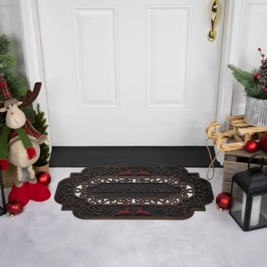 Red Reindeer Merry Christmas Doormat {9}