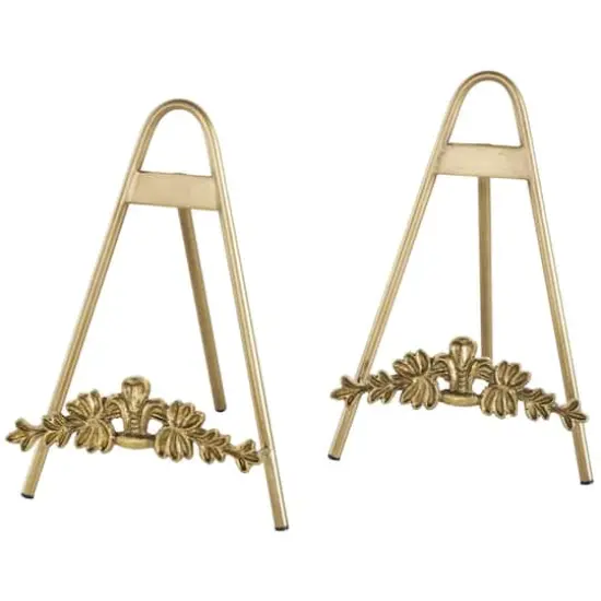 Gold Metal Arched Foldable Display Easel with Vine Emblem Set {1}