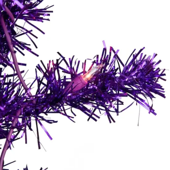6ft. Pre-Lit Purple Tinsel Artificial Christmas Tree, Clear Lights {3}