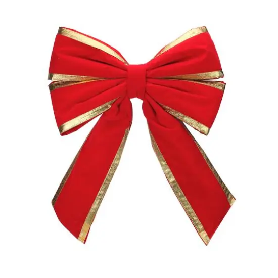 31" Red & Gold Loop Velveteen Trim Christmas Bow {1}