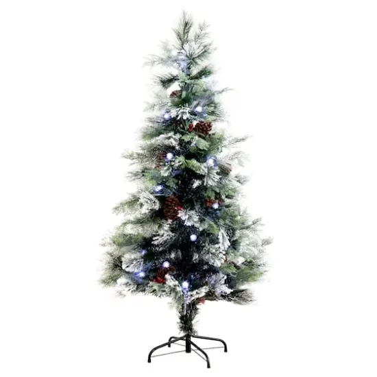 5ft. Fiber Optic White LED Lights Flocked Artificial Christmas Tree with White Pinecone {1}
