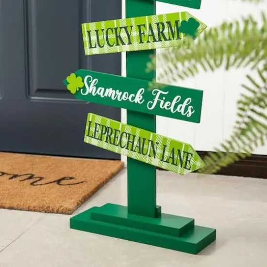 Glitzhome&reg; 36" St. Patrick's Wooden Shamrock Word Sign Porch D&eacute;cor {5}