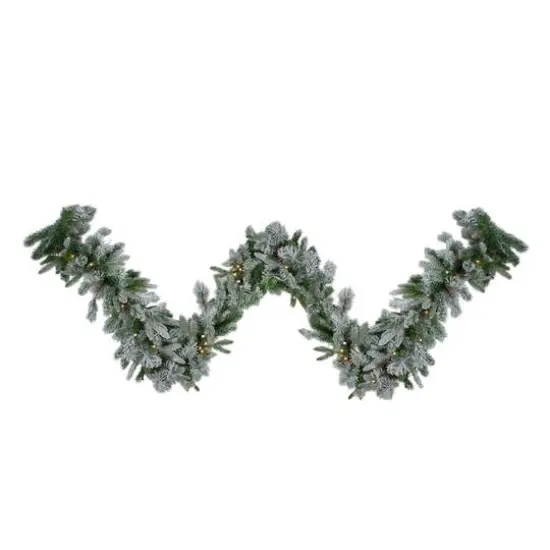 9ft. Pre-Lit Flocked Mixed Rosemary Emerald Pine Christmas Garland {1}