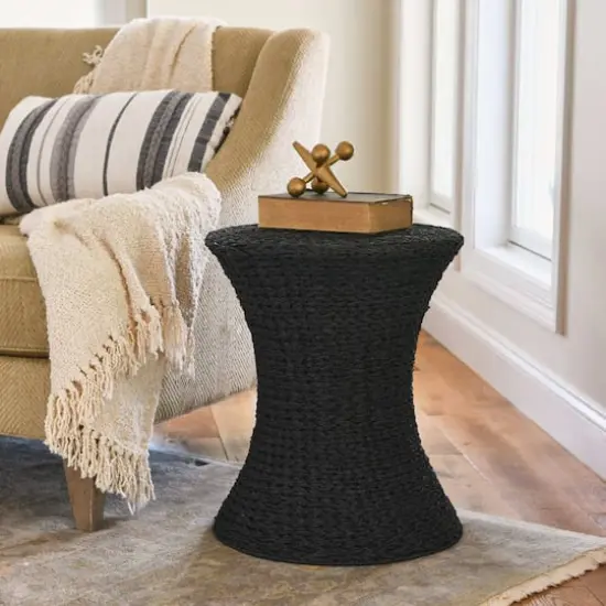 Household Essentials 21" Woven Paper Rope Hourglass End Table Black {4}