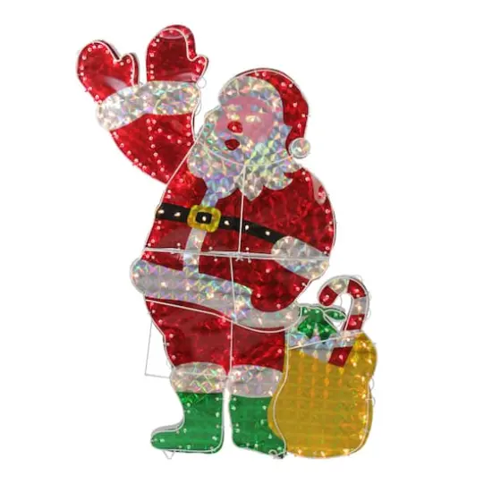 4ft. Holographic Lighted Waving Santa Claus Christmas Yard Art Decoration {1}