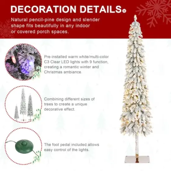 Glitzhome&reg; 7.5ft Pre-Lit Flocked Artificial Christmas Tree, Warm White Lights {8}