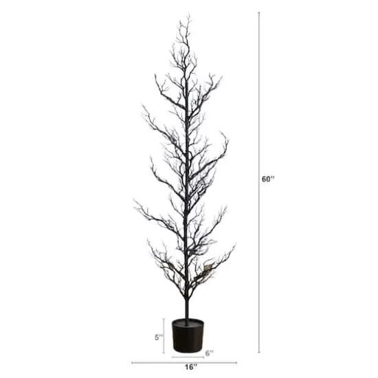 5ft. Pre-Lit Artificial Halloween Black Spooky Twig Tree with 200 Orange & Purple Copper Wire String LED Lights {3}