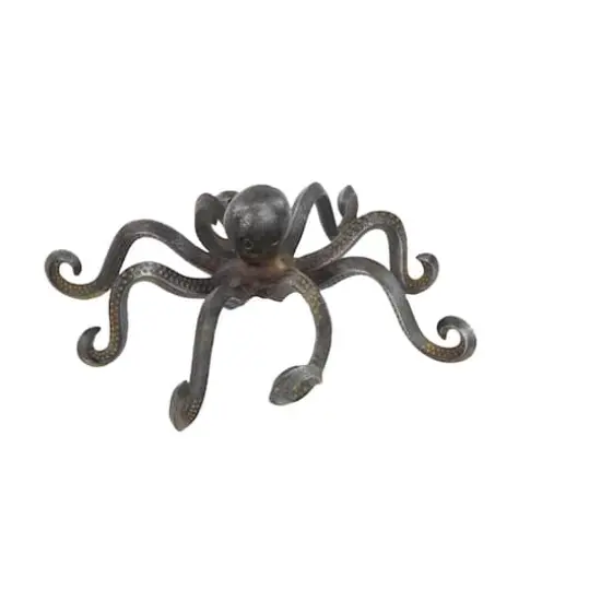 12" Black Metal Coastal Octopus Sculpture {6}