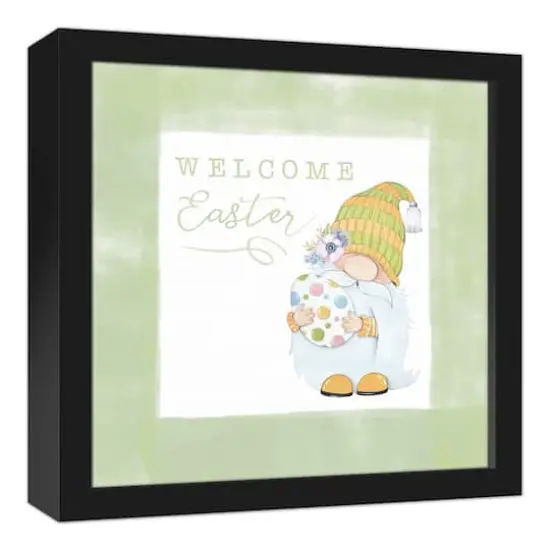 Welcome Easter Gnome 12" x 12" Black Floating Framed Canvas {3}
