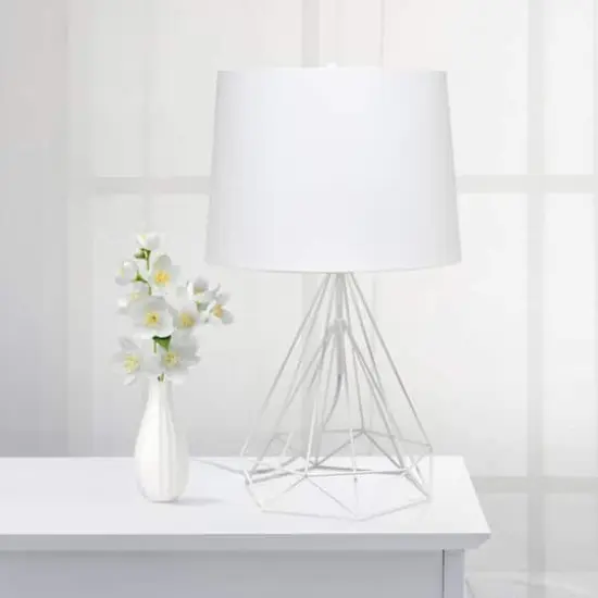 Lalia Home 23.5" Geometric Wired Table Lamp with Fabric Shade White Matte {5}