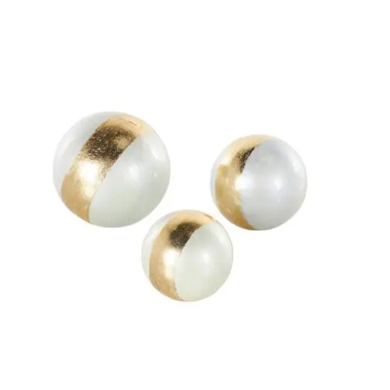 White with Gold Stripe Abstract Brushed Decorative Orbs & Vase Filler Set {6}