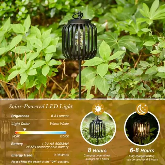 Glitzhome&reg; 33" Black Metal Stripes Solar Powered Outdoor Lantern {7}
