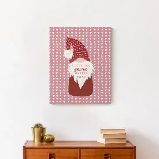 Cute Gnome On Hearts Canvas Wall Art {5}