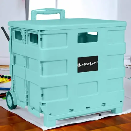 Everything Mary Collapsible Rolling Cart with Lid Aqua {10}