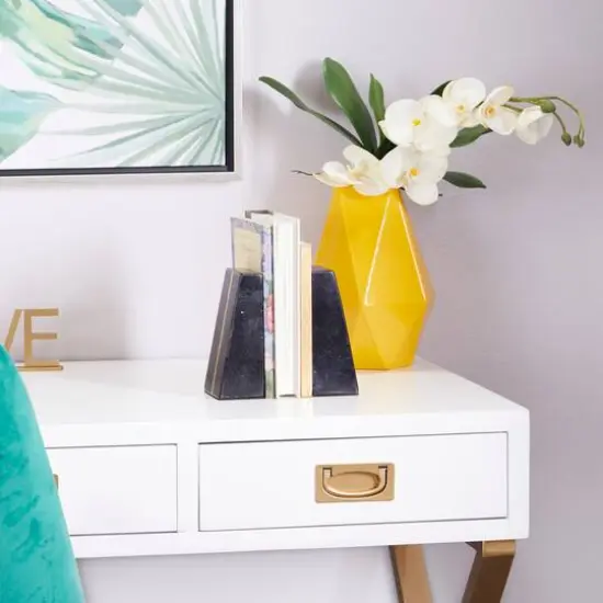 CosmoLiving by Cosmopolitan Set of 2" Black Marble Glam Bookends, 6" x 2" x 3" {9}