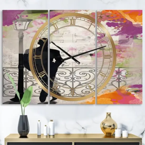 Designart Waiting In Paris Oversized Traditional 3 panel Wall Clock {3}