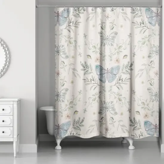 Butterfly Pattern Shower Curtain Cream {3}