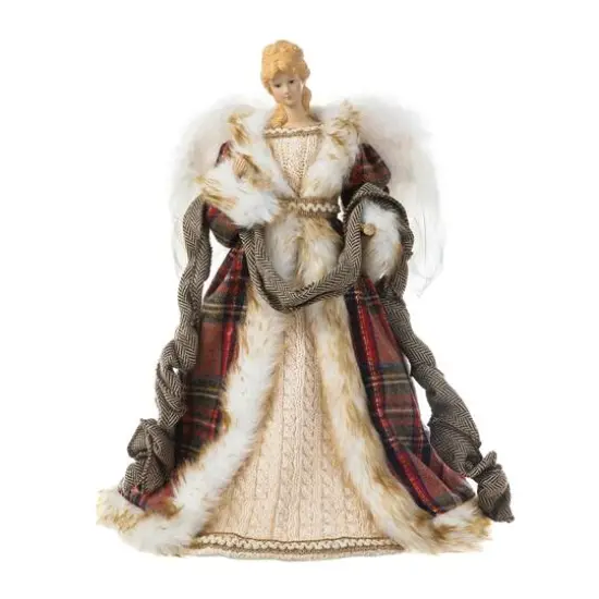 Glitzhome® 16.5" Faux Fur Woodland Christmas Angel Tree Topper {7}