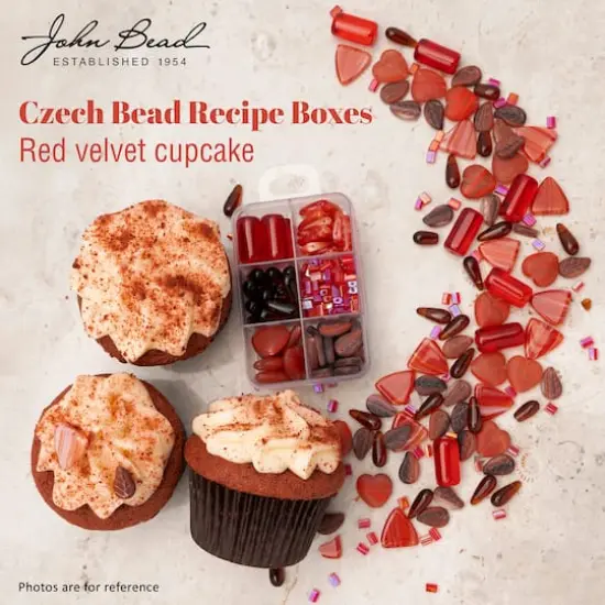 John Bead Czech Glass Recipe Box Beading Kit Red Velvet Cupcake {4}