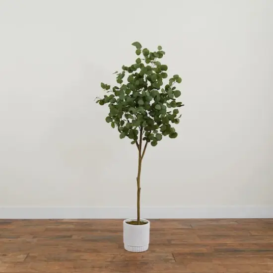 6ft. Artificial Eucalyptus Tree with White Decorative Planter {8}