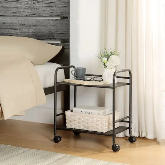 SunnyPoint 2-Tier Metal Rolling Utility Cart Black {4}