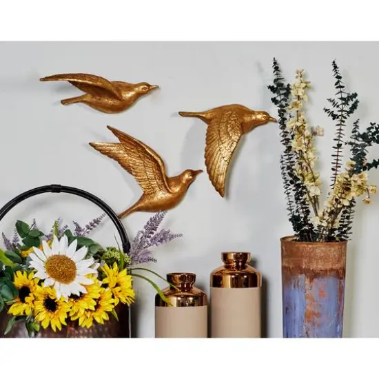 Gold Polystone Coastal Birds Wall Decor Set {8}