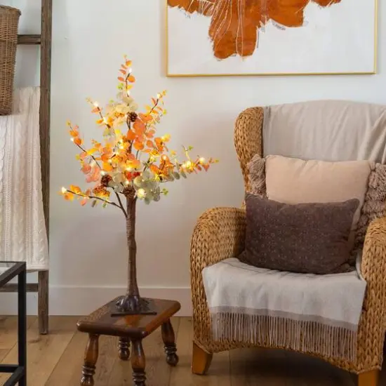3ft. Pre-Lit Autumn Eucalyptus Artificial Fall Tree with Pinecones, Berries and 36 Warm White LED Lights {9}