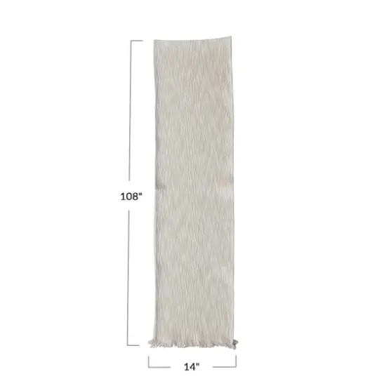 Hello Honey&reg; 108" Natural Woven Cotton Slub Table Runner with Metallic Gold Thread & Fringe {5}