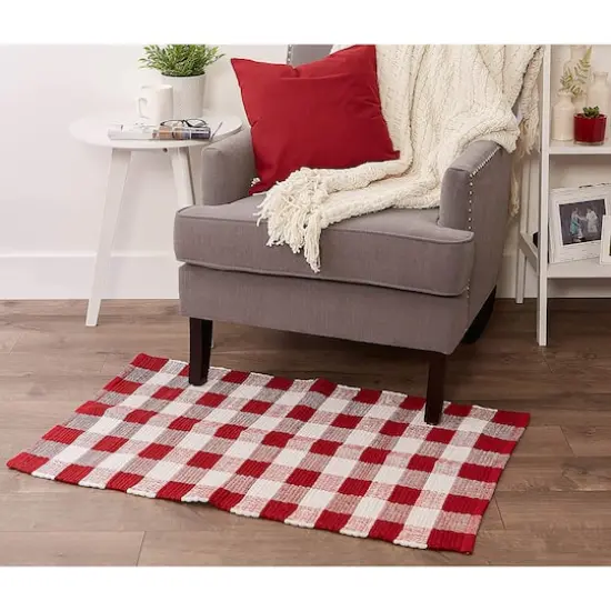DII&reg; Buffalo Check Rag Rug, 26" x 40" Red and White {6}