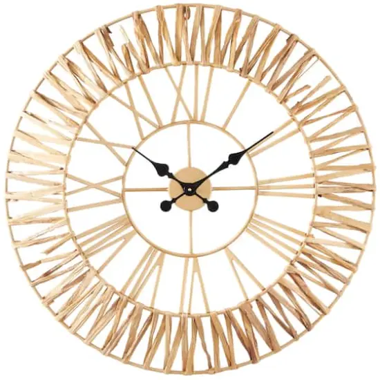 30.5" Gold Seagrass Round Wall Clock with Weaving Design {1}