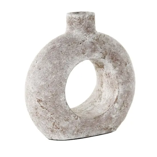 12" Cream Ceramic Textured Circle Donut Vase {1}