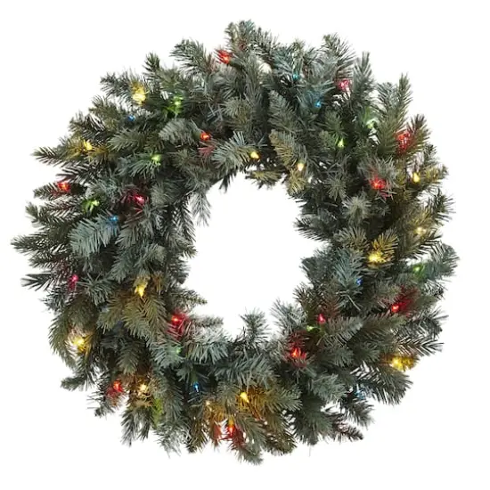 30&rdquo; Pre-Lit Pine Wreath with Colored Lights {1}