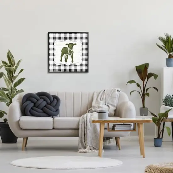 Stupell Industries Seasonal Easter Baby Calf Spring Tartan Pattern Framed Giclee Art Black {3}