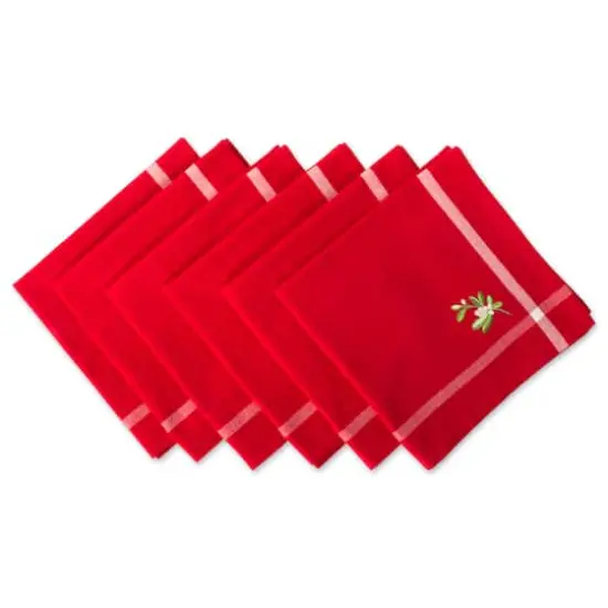 DII&reg; Red Embroidered Mistletoe Corner with Border Napkins, 6ct. {1}