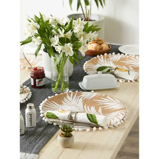 White Fern Print On Natural Round Jute Placemat (Set of 6) {6}