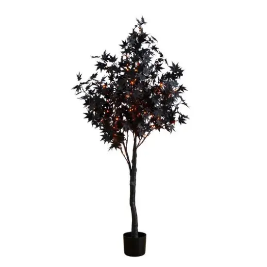 5ft. Pre-Lit Artificial Halloween Black Maple Tree with 240 Orange & Purple LED Lights {7}