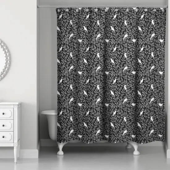 Birds on Leaves Shower Curtain Black {1}